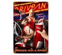 BinLtd Drive in - Plaque en étain Pin-Up Girl - Plaque en métal de style vintage comme décoration murale, panneau décoratif rétro pour café, bar, 20,3 x 30,5 cm