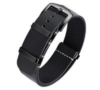 BINLUN Bracelets de Montres en Cuir Remplacement Bracelet pour Montre en Cuir Huilé Crazy Horse 18mm 19mm 20mm 21mm 22mm 24mm Bracelets en Une Seule Pièce pour Homme et Femme avec Boucle Argent/Noir