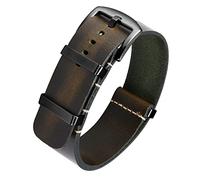 BINLUN Bracelets de Montres en Cuir Remplacement Bracelet pour Montre en Cuir Huilé Crazy Horse 18mm 19mm 20mm 21mm 22mm 24mm Bracelets en Une Seule Pièce pour Homme et Femme avec Boucle Argent/Noir