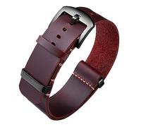 BINLUN Bracelets de Montres en Cuir Remplacement Bracelet pour Montre en Cuir Huilé Crazy Horse 18mm 19mm 20mm 21mm 22mm 24mm Bracelets en Une Seule Pièce pour Homme et Femme avec Boucle Argent/Noir