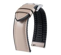 BINLUN Bracelets Montre en Cuir 14mm-22mm Micro-Perforations Respirantes Dégagement Rapide Hybrides Silicone Doublé Bracelet de Montre Connectée Cuir Hommes Femmes (Beige,20mm,Fermoir Argenté)