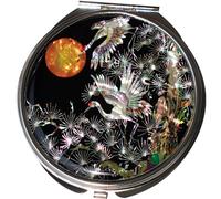 BinNADA Miroir de poche grossissant compact en nacre avec fleur d'orchidée orientale, petite main, pliable, portable, petit miroir vintage pour sac à main