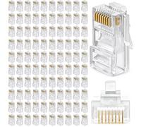 Binnan 100 Pièces Connecteur RJ45, Les Connecteurs Traversants RJ45, Passage À Travers Les Connecteurs RJ45 Plaqués, Fiches de Connexion pour Installation Câble Ethernet