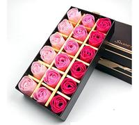 Binnan 18 Pièces Préservé Rose Parfumée Savon de Bain, Boîte Romantique Savon Rose Fleur Anniversaire Cadeau de Saint(Rose Rouge)
