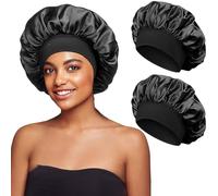Binnan 2pcs Bonnet Satin Cheveux Nuit, Bonnet De Nuit Satin, Bonnet Soie Cheveux Nuit Élastique, Bonnet en Satin pour Femme Homme, pour Cheveux Bouclés Naturels, Large Bande Réglable