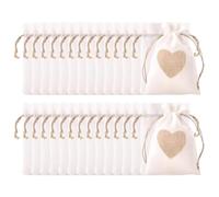 Binnan 30pcs Sachets en Toile de Jute, Pochettes Jute en Motif de Coeur avec Cordon, Sachets en Toile de Jute Motif de Coeur, Sacs en Toile de Jute pour Mariage, Cadeau, Noël