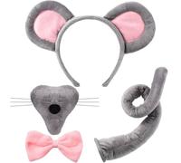 Binnan 4 Pièces Ensemble de Déguisement de Souris, Ensemble de costume de souris, Costume Rôle-Play avec Souris Bandeaux Nez Noeud Papillon Queue, pour cosplay, fête d'anniversaire, Halloween