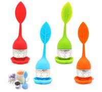 Binnan 4pcs Infuseurs Thé Silicones, Infuseurs à Thé en Acier Inoxydable et Silicone, Infuseur de Thé, Infuser à Thé Silicone avec Couvercle et Soucoupe, Infuseur Thé