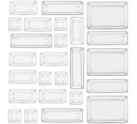 Binnan Lot de 25 Organisateurs de Tiroirs en Transparent, avec 4 Tailles Organisateur de Coiffeuse, Rangement Tiroir en Plastique Transparent pour Salle de Bain, Coiffeuse, Bureau, Cuisine