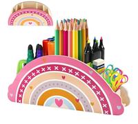 Binnan Organisateur de Bureau Arc-en-Ciel, Porte-Crayon Coloré pour Enfants, Organiseur de Bureau en Bois, Pot a Crayon Enfant, Organisateur de Bureau Enfant, Pot a Crayon