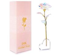 Binnan Rose avec Base en Forme de Coeur, Fleur Eternelle, Rose Eternelle, Romantique Galaxy Rose Cadeau Fleur Eternelle pour Elle Maman Femme Petite Amie au Saint Valentin Fête