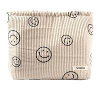 Binnan Trousse de Maquillage en Velours Côtelé,Trousse de Toilette Fille,Trousse Maquillage Femme avec Visage Souriant,Glissière,Trousse de Toilette Voyage pour Port Quotidien