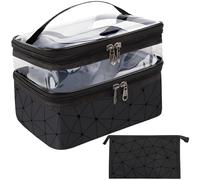 Binnan Trousse Maquillage Femme, Trousse de Toilette Femme, Lot de 2 Vanity Trousse de Toilette (Grand+Petit), Double Trousse de Toilette Transparente, Grande Capacité, Imperméable