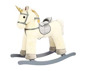 Bino Licorne à bascule avec fonction sonore, jouet pour enfants à partir de 3 ans (licorne avec selle, étriers et poignées, entraîne l'équilibre, hennissement sur simple pression d'un bouton, batterie