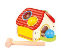 Bino Monde des Jouets Maison de Frappe Jeu de Frappe du Marteau Jeu d'activité motrice en Bois Jouet pour Enfants à partir de 12 Mois (6 pièces, particulièrement Robuste), Nature/Coloré