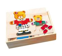 Bino Puzzle à habiller Maman ours et son enfant dans une boîte en bois