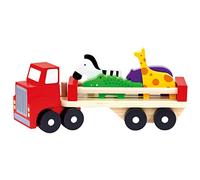 Bino World of Toys Camion en Bois avec Animaux, Jouets pour Enfants à partir de 1,5 Ans, Jouets pour Enfants (Jeu de motricité 6 pièces avec Animaux Exotiques et remorque détachable ) Multicolore 84076