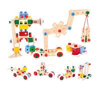 Bino World of Toys Jeu de Construction en Bois dans Un Seau - Jouets pour Enfants à partir de 3 Ans, 120 Pièces, Motricité en Bois, Multicolore