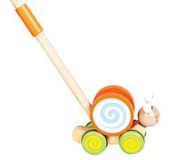 Bino World of Toys Jouet poussant escargot en bois, jouet pour tout-petits à partir de 18 mois, jouet à pousser pour encourager les compétences des enfants avec un manche en bois de 48 cm, multicolore