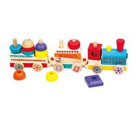 Bino World of Toys Train en Bois coloré Maxi, Jouets pour Enfants à partir de 1,5 Ans (Jouet pour Enfants avec 2 Wagons et Blocs de Construction, Jouet en Bois avec 21 pièces), Multicolore