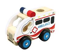 Bino World of Toys Voiture Ambulance en Bois Jouet Ambulance en Bois pour Enfants à partir de 12 Mois (Jouet pour Enfants avec pneus en PVC Dur, Dimensions : 17 x 12 x 9 cm), Multicolore