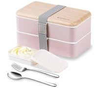 Binoster Boîte bento Repas Boîte à Lunch Boîte à Déjeuner gouter Bundle Divider Style Japonais Lunch Box avec Une cuillère et Une Fourchette en Acier Inoxydable (rose)