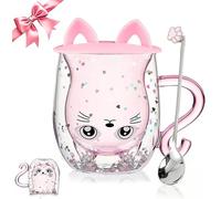 Binoster Cadeau Femme Anniversaire Tasse Chat Mignon Verre Double Paroi Tasse à Café Tasse à Thé Cadeau Original Femme Maman Saint Valentin Noël Idée Cadeaux Femme Homme Chat Noir Mug Kawaii