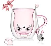 Binoster Cadeau Femme Anniversaire Tasse Chat Mignon Verre Double Paroi Tasse à Café Tasse à Thé Cadeau Original Femme Maman Saint Valentin Noël Idée Cadeaux Femme Homme Chat Noir Mug Kawaii