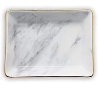 Binoster Plateau à bijoux en céramique marbre, coupelle à bagues, porte-bagues, présentoir avec bords dorés, cadeau de pendaison de crémaillère, mariage et Saint-Valentin