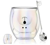 Binoster Tasse mignonne en verre à double paroi pour café, thé, ou lait en forme d'animal Ours irisé