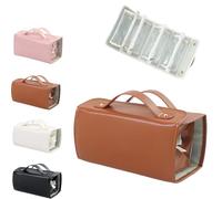 Binozinco Cosmetic Bag, Binozinco Cosmetic Bag with Compartment, Binozinco Leather Cosmetic Bag, Removable Folding Cosmetic Bag, Travelling Outdoor Portable 4-in-1 Cosmetic Bag (Brown)