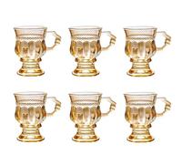 binsakao Lot de 6 verres à thé turc avec poignée - Verres à thé marocains - Tasses à expresso de 150 ml - Tasses à café en verre sur pied pour boissons chaudes et froides (ambre)