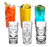 Binsakao Tiki Lot de 6 verres highball de 414 ml pour cocktails, verres tropicaux transparents modernes - Verres mixtes pour bar hawaïen, fête, thé glacé