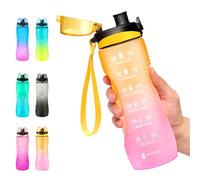 Binudum Gourde de motivation avec marqueur de temps, sport Tritan sans BPA anti-fuite pour adolescents, adultes, salle de sport (jaune rose, 750 ml)