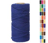 Binwat 5 mm x 100 m de cordon en coton naturel épais pour macramé - Fil à tricoter torsadé pour travaux manuels, suspension murale, suspension de plantes, tricot, projets décoratifs (Bleu foncé)