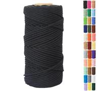 Binwat Cordon en coton naturel épais pour macramé - Fil torsadé en fil de coton pour suspension murale, suspension de plantes, tricot, projets décoratifs - 4 mm x 100 m - Noir