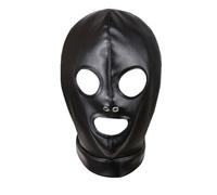 binxliuxo 1PC Black Leather Full Face Mask Hood Head Cover Headgear Hat with Drawstring Adjustable Hollow Out Masquerade Party Club Costume
