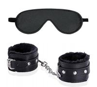 binxliuxo 2pcs Noir Poignets en Cuir Menottes + Masque pour Les Yeux Kit débutant