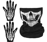 binxliuxo 2PCS Skeleton Mask + Skeleton Gloves | Black Skull Face | White Bone Halloween | Costumes Women and Men