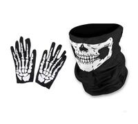 binxliuxo 2PCS Skull Balaclava Cycling,Halloween Skeleton Mask,Skull Mask and Skeleton Gloves,Bones Gloves.