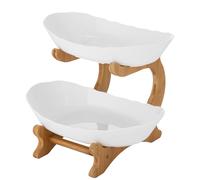 binxun Bol à fruits à 2 étages beige moderne en polypropylène avec cadre en bambou - Présentation de fruits amovible - Grande capacité - Pour cuisine, salle à manger ou décoration de fête - Blanc