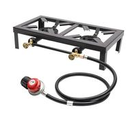 binxun Réchaud à gaz extérieur 48x25x11cm Noir Réchaud à gaz sur Pied 8000W Double brûleur en Fonte avec régulateur Tuyau, Barbecue à gaz Portable pour Camping Jardin BBQ Pieds Fixes Portable Léger