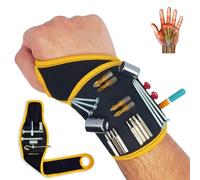 BINYATOOLS Bracelet magnétique Noir avec aimants Super puissants pour vis, Clous, forets. Support de Poignet Unique pour Les pères, Les Petits Amis, Les bricoleurs, Les électriciens