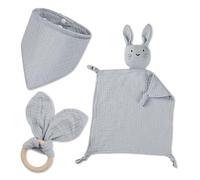 BINYI Cadeau Naissance Fille Garcon Personnalisé Lapin Doudou Mouchoir Kit Cape de Bain Bebe Coton Bavoirs Bebe Naissance et Serviette de Bain Bébé Garçon Fille Enfant Accessoire (Gris)