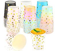 BINYI Gobelets Carton Jetables Gobelets en Papier 250ml Verres Carton de Couleurs Gobelet Anniversaire Biodégradables Paper Cups Pour Les Fêtes Mariage Froides Boissons Chaudes 60Pcs