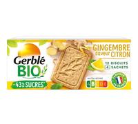 BIO - Biscuit citron gingembre GERBLE | Savoureux et croquant | Idéal pour le goûter | la boîte de 132g | LOT DE 4