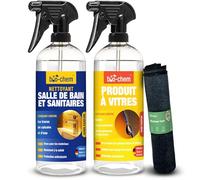 Bio-Chem - Basic Set 3 produits d'entretien pour salle de bain - Nettoyant surfaces de salles de bain - Produit pour surfaces vitrées - Chiffon en microfibres