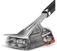 bio-chem Brosse à barbecue - Robuste & Ergonomique - Manche extra long avec isolation thermique - Brosse métallique à 3 brins en acier inoxydable et grattoir - pour grille de barbecue, barbecue à gaz,
