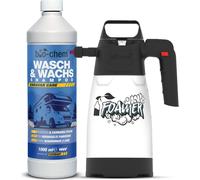 bio-chem Caravan Wash & Wax Shampoo - 1L concentré avec pulvérisateur de mousse - Avec cire de carnauba pour la brillance et la protection - Camping-car, caravane, bateau - Auto-séchant, pH-neutre - G