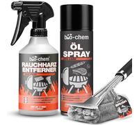 Bio-Chem - Décapant résine de fumée 0,5L + Spray vaporisateur d'huile 200ml + Brosse bbq - nettoyant degraissant 2 en 1 Vaporisateur nettoyant Grill et Barbecue - Adapté au AirFryer
